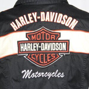 Harley-Davidson Shirt Women's Lg Black Zip Garage Short Sleeve Embroidered Logo